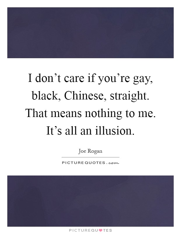 I don't care if you're gay, black, Chinese, straight. That means nothing to me. It's all an illusion Picture Quote #1
