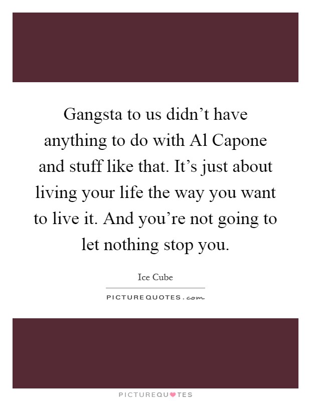 Gangsta to us didn't have anything to do with Al Capone and stuff like that. It's just about living your life the way you want to live it. And you're not going to let nothing stop you Picture Quote #1