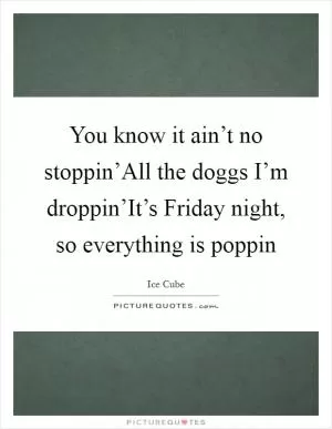You know it ain’t no stoppin’All the doggs I’m droppin’It’s Friday night, so everything is poppin Picture Quote #1