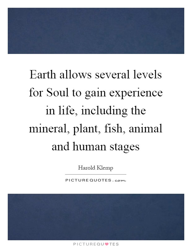 Earth allows several levels for Soul to gain experience in life, including the mineral, plant, fish, animal and human stages Picture Quote #1