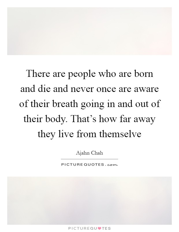 There are people who are born and die and never once are aware of their breath going in and out of their body. That's how far away they live from themselve Picture Quote #1