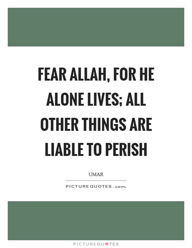 Fear Allah, for He alone lives; all other things are liable to perish Picture Quote #1