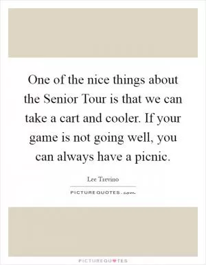 One of the nice things about the Senior Tour is that we can take a cart and cooler. If your game is not going well, you can always have a picnic Picture Quote #1