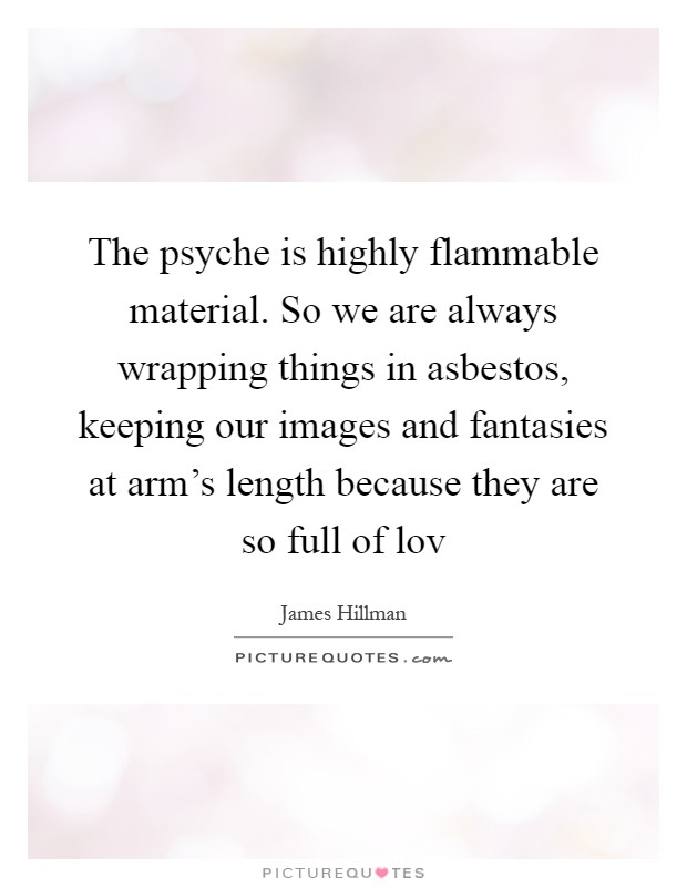 The psyche is highly flammable material. So we are always wrapping things in asbestos, keeping our images and fantasies at arm's length because they are so full of lov Picture Quote #1