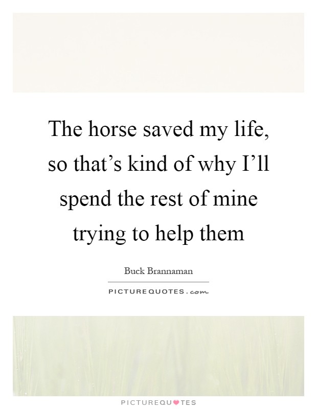 The horse saved my life, so that's kind of why I'll spend the rest of mine trying to help them Picture Quote #1
