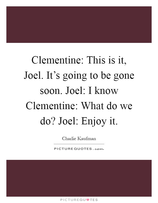 Clementine: This is it, Joel. It's going to be gone soon. Joel: I know Clementine: What do we do? Joel: Enjoy it Picture Quote #1