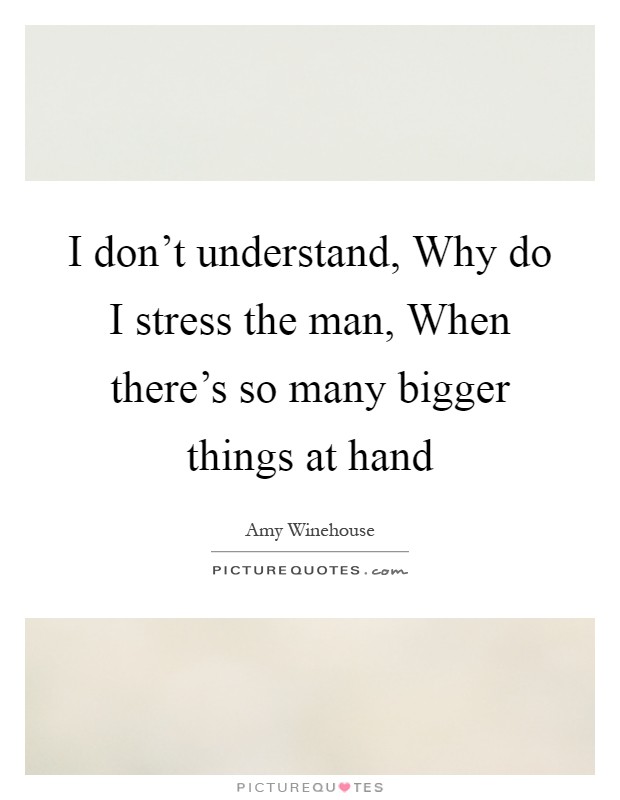 I don't understand, Why do I stress the man, When there's so many bigger things at hand Picture Quote #1