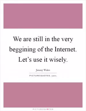 We are still in the very beggining of the Internet. Let’s use it wisely Picture Quote #1