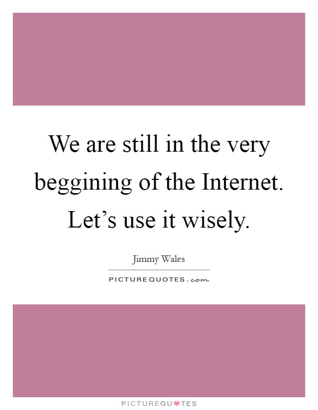 We are still in the very beggining of the Internet. Let's use it wisely Picture Quote #1