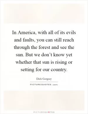 In America, with all of its evils and faults, you can still reach through the forest and see the sun. But we don’t know yet whether that sun is rising or setting for our country Picture Quote #1