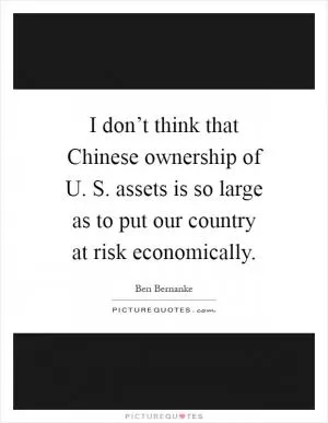 I don’t think that Chinese ownership of U. S. assets is so large as to put our country at risk economically Picture Quote #1