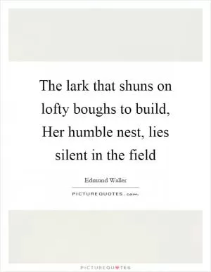 The lark that shuns on lofty boughs to build, Her humble nest, lies silent in the field Picture Quote #1