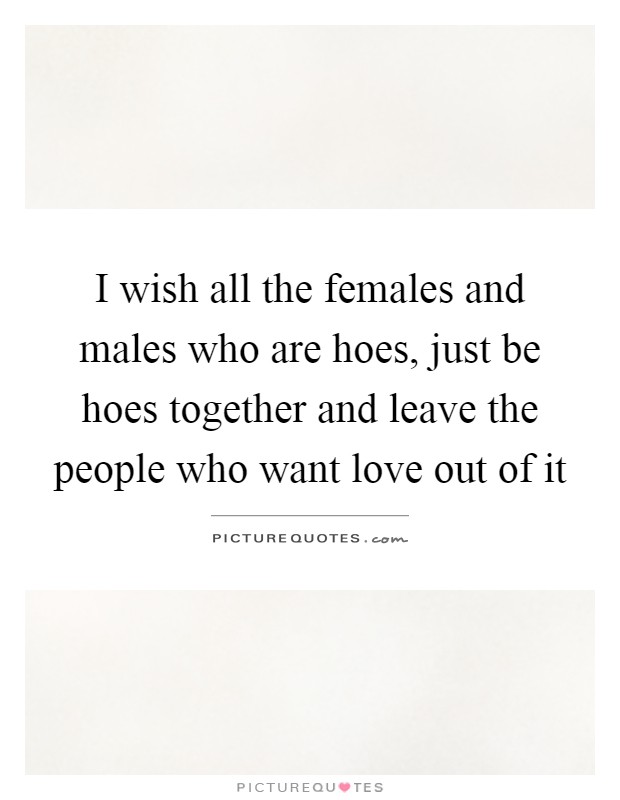 I wish all the females and males who are hoes, just be hoes together and leave the people who want love out of it Picture Quote #1