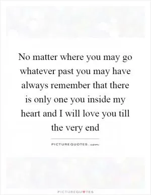 No matter where you may go whatever past you may have always remember that there is only one you inside my heart and I will love you till the very end Picture Quote #1