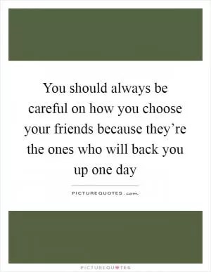 You should always be careful on how you choose your friends because they’re the ones who will back you up one day Picture Quote #1