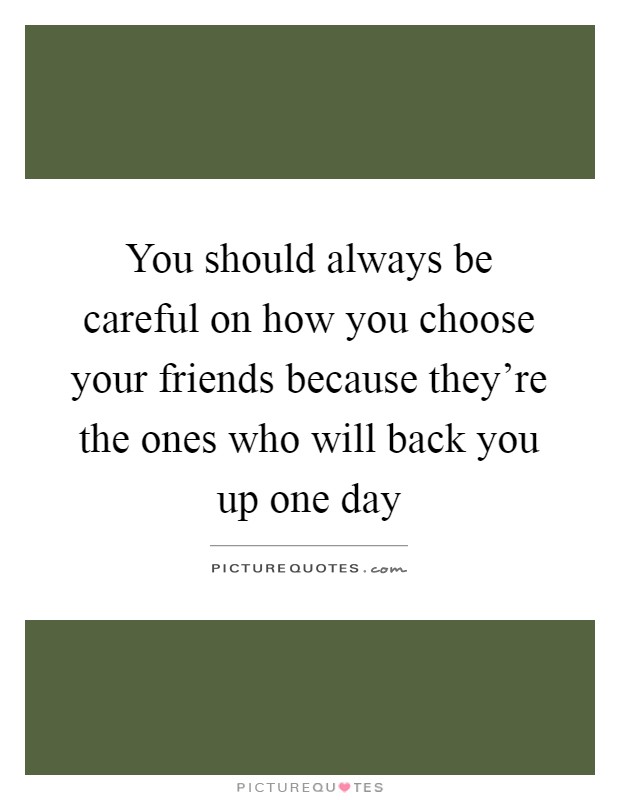 You should always be careful on how you choose your friends because they're the ones who will back you up one day Picture Quote #1