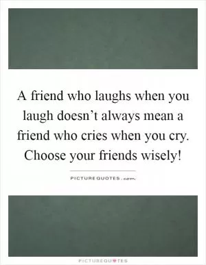 A friend who laughs when you laugh doesn’t always mean a friend who cries when you cry. Choose your friends wisely! Picture Quote #1
