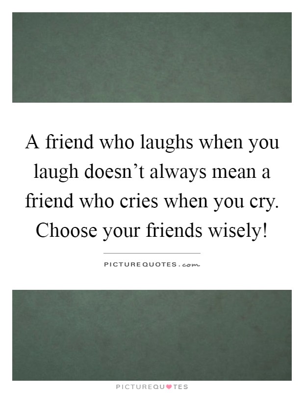 A friend who laughs when you laugh doesn't always mean a friend who cries when you cry. Choose your friends wisely! Picture Quote #1