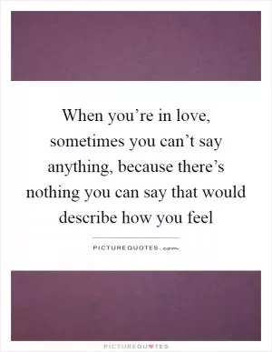 When you’re in love, sometimes you can’t say anything, because there’s nothing you can say that would describe how you feel Picture Quote #1