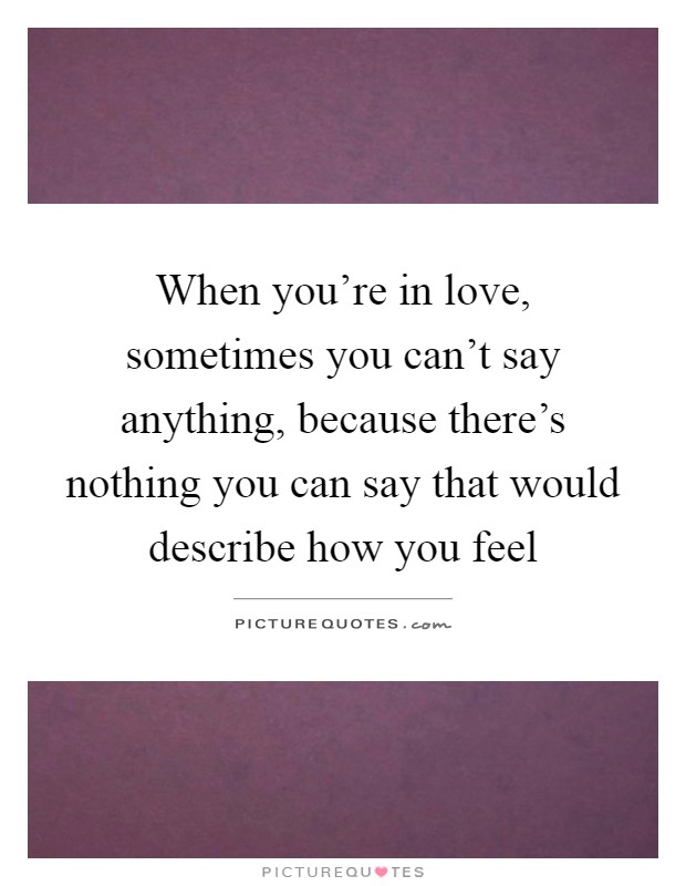 When you're in love, sometimes you can't say anything, because there's nothing you can say that would describe how you feel Picture Quote #1