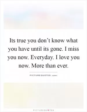 Its true you don’t know what you have until its gone. I miss you now. Everyday. I love you now. More than ever Picture Quote #1