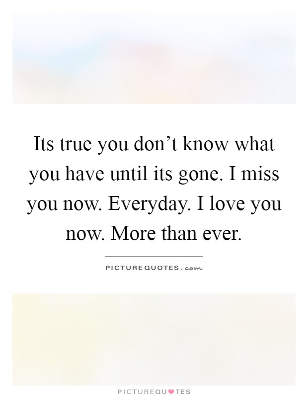 Its true you don't know what you have until its gone. I miss you now. Everyday. I love you now. More than ever Picture Quote #1