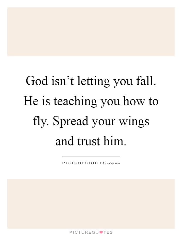 God isn't letting you fall. He is teaching you how to fly. Spread your wings and trust him Picture Quote #1