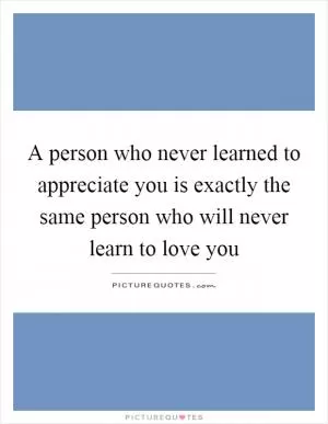 A person who never learned to appreciate you is exactly the same person who will never learn to love you Picture Quote #1