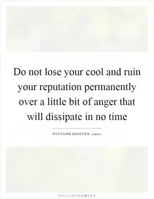 Do not lose your cool and ruin your reputation permanently over a little bit of anger that will dissipate in no time Picture Quote #1