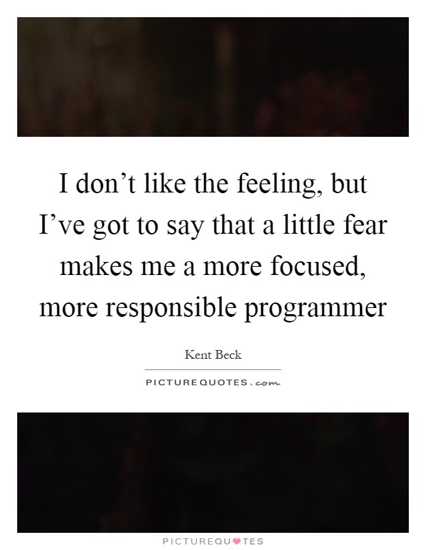 I don't like the feeling, but I've got to say that a little fear makes me a more focused, more responsible programmer Picture Quote #1