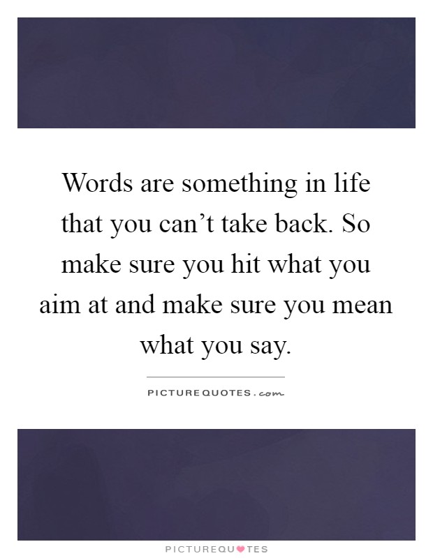 Words are something in life that you can't take back. So make sure you hit what you aim at and make sure you mean what you say Picture Quote #1