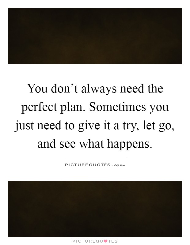 You don't always need the perfect plan. Sometimes you just need to give it a try, let go, and see what happens Picture Quote #1