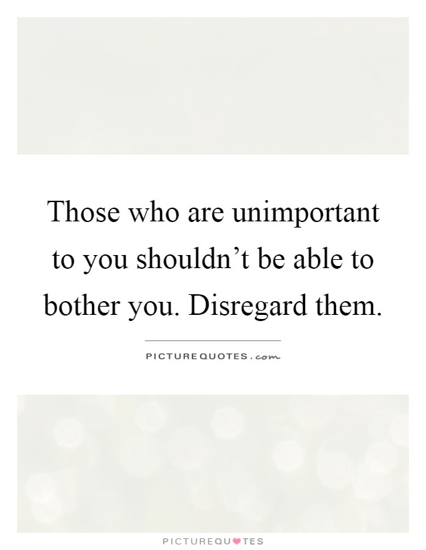 Those who are unimportant to you shouldn't be able to bother you. Disregard them Picture Quote #1
