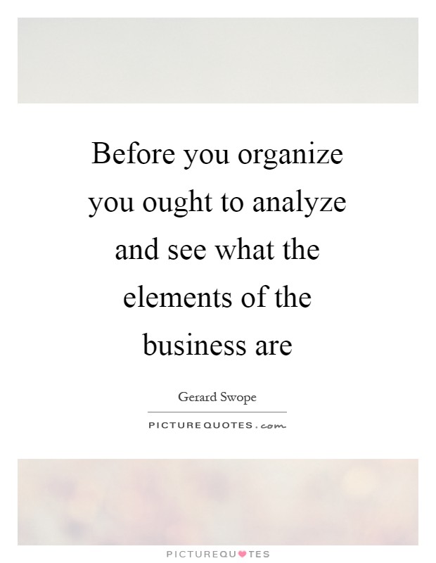 Before you organize you ought to analyze and see what the elements of the business are Picture Quote #1