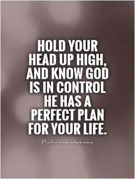 Hold your head up high, and know God is in control he has a perfect plan for your life Picture Quote #1