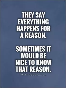 They say everything  happens for  a reason.   Sometimes it  would be  nice to know  that reason Picture Quote #1