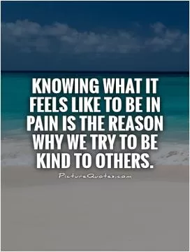 Knowing what it feels like to be in pain is the reason why we try to be kind to others Picture Quote #1