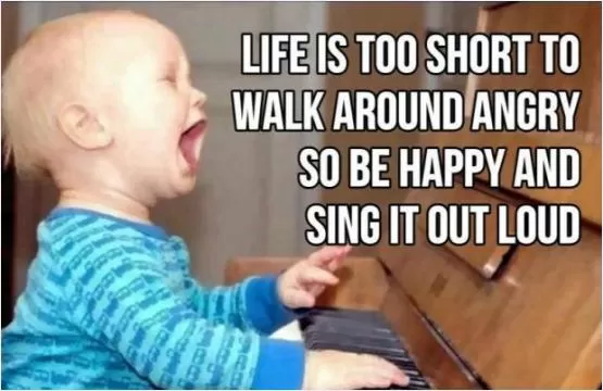 Life is too short to walk around angry so be happy and sing it out loud Picture Quote #1