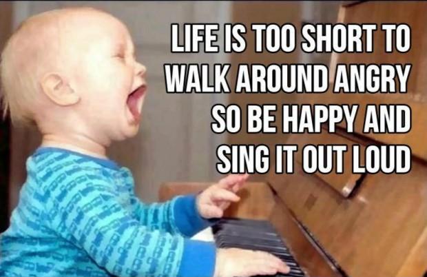 Life is too short to walk around angry so be happy and sing it out loud Picture Quote #1