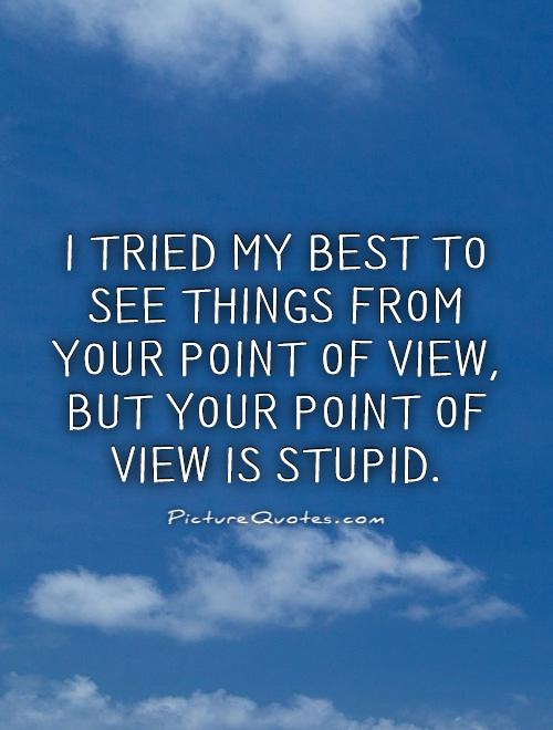 I tried my best to see things from your point of view, but your point of view is stupid Picture Quote #1