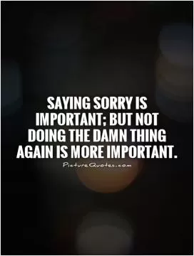 Saying sorry is important; but not  doing the damn thing again is more important Picture Quote #1