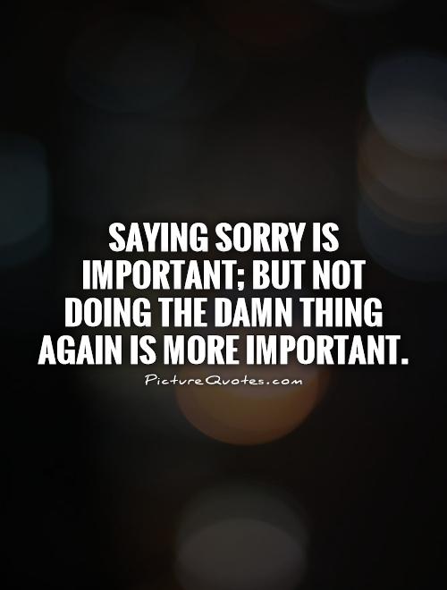 Saying sorry is important; but not  doing the damn thing again is more important Picture Quote #1
