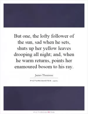 But one, the lofty follower of the sun, sad when he sets, shuts up her yellow leaves drooping all night; and, when he warm returns, points her enamoured bosom to his ray Picture Quote #1