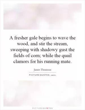 A fresher gale begins to wave the wood, and stir the stream, sweeping with shadowy gust the fields of corn; while the quail clamors for his running mate Picture Quote #1