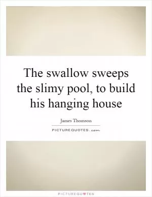 The swallow sweeps the slimy pool, to build his hanging house Picture Quote #1