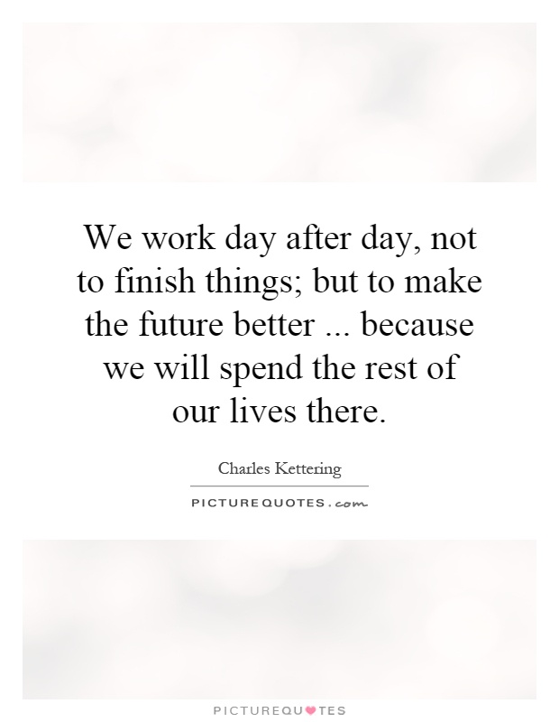 We work day after day, not to finish things; but to make the future better... because we will spend the rest of our lives there Picture Quote #1