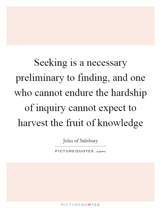 Seeking is a necessary preliminary to finding, and one who cannot endure the hardship of inquiry cannot expect to harvest the fruit of knowledge Picture Quote #1
