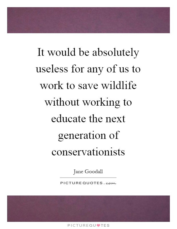 It would be absolutely useless for any of us to work to save wildlife without working to educate the next generation of conservationists Picture Quote #1
