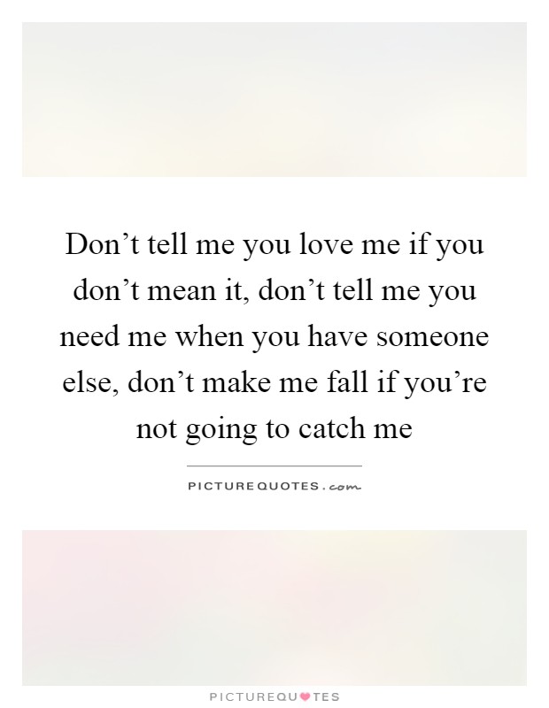Don't tell me you love me if you don't mean it, don't tell me you need me when you have someone else, don't make me fall if you're not going to catch me Picture Quote #1
