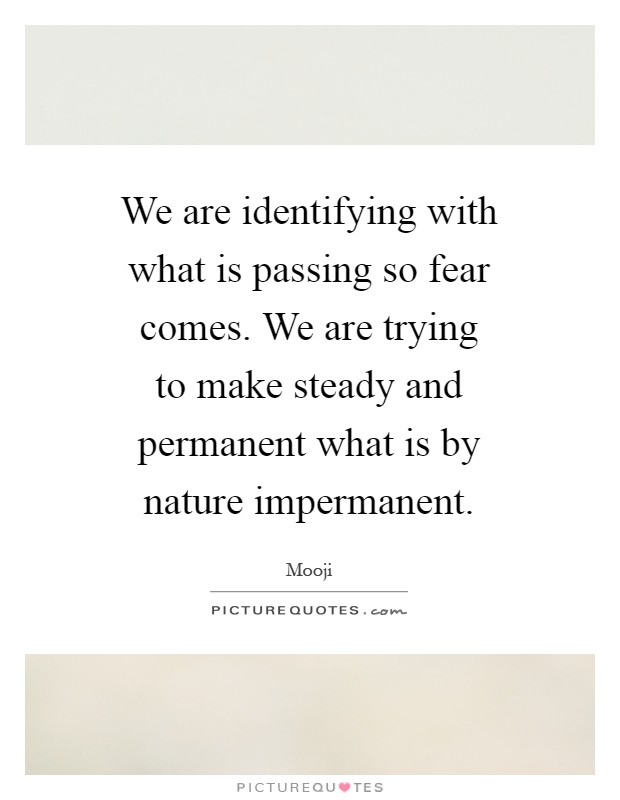 We are identifying with what is passing so fear comes. We are trying to make steady and permanent what is by nature impermanent Picture Quote #1